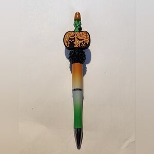 Halloween Beaded Pen Pumpkin Black Cat Gradient Green and Orange Pen‎